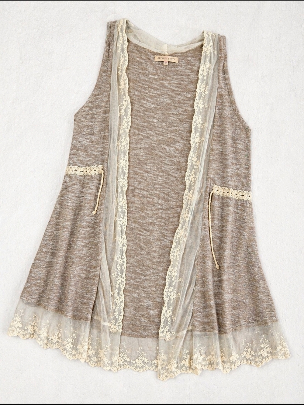 Altar’d State Lace Trim Vest Boho Festival Cottagecore Layering Piece